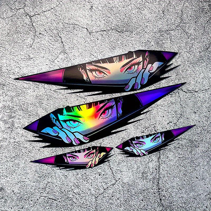 4Pcs 2D Anime Girl Eye Stickers for Cars & Motorcycles