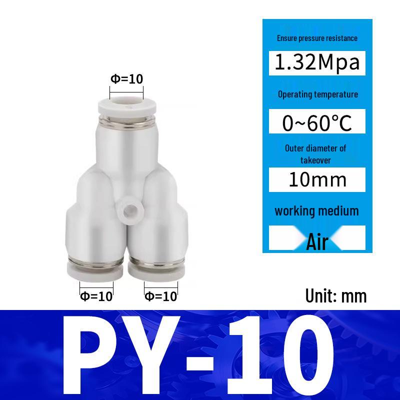Pneumatic Nylon Air Hose Quick Connect Fittings: PU Straight, PY 5-Way, Cross 4-Way, PZA 3-Way, PE Connector with White/Blue Cap