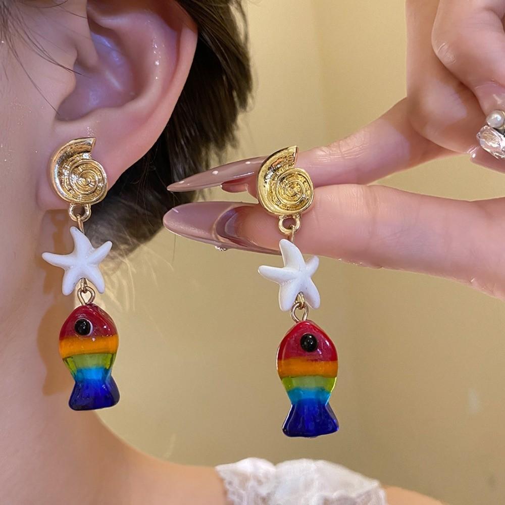 Personality Colored Glaze Starfish Earrings Conch Octopus Starfish Star Dangle Earrings Festival