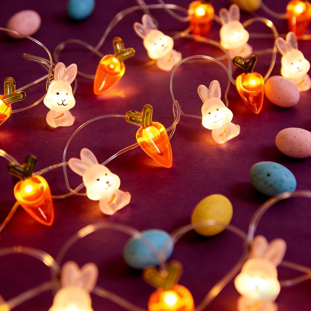1M/2M Easter LED Bunny String Lights Carrot Rabbit Fairy Lights Home Decoration Party Supplies Happy Easter Gifts for Kids