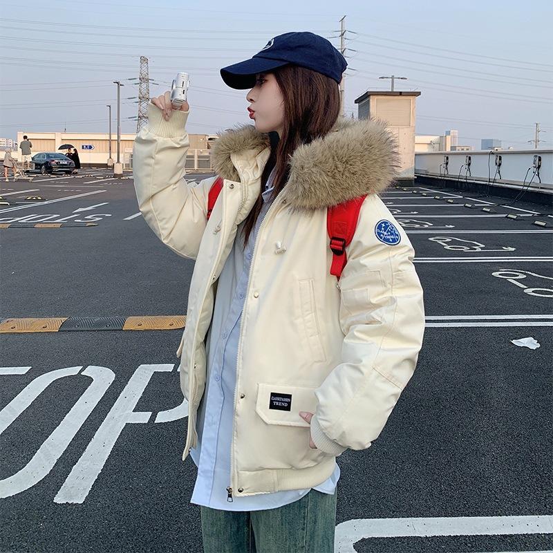Winter new women's fashion hooded big fur collar down cotton-padded jacket foreign gas tooling Parker cotton-padded jacket