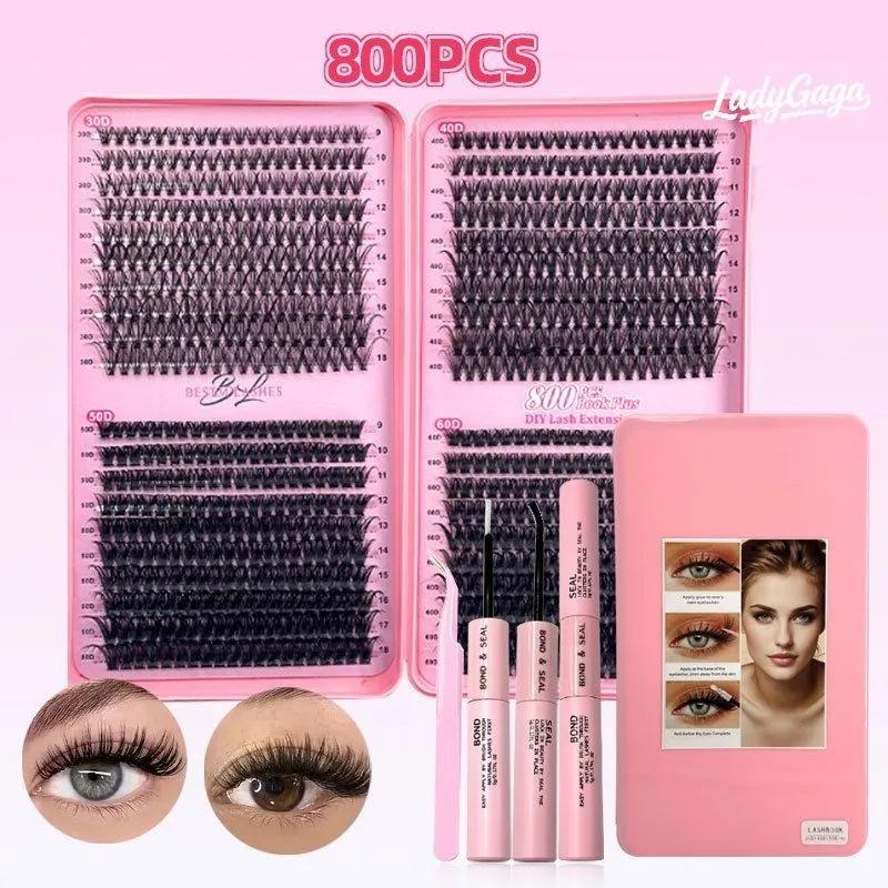 800 Clusters Of Thick D-curve Segmented False Eyelashes With Eyelash Book