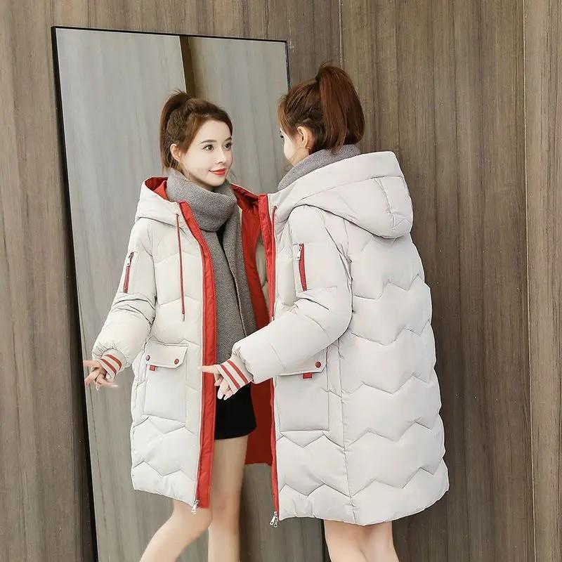 2026 Winter Women Jacket Coats Long Parkas Female Down Cotton Hooded Overcoat Thick Warm Jackets Windproof Casual Student Coat