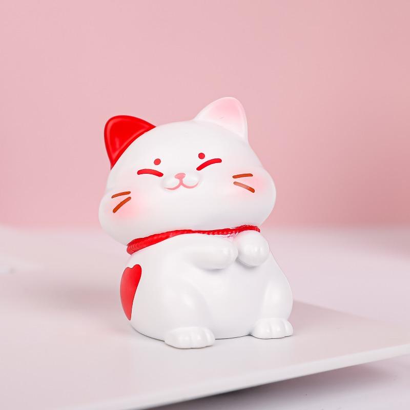 Cute Cat and Little Lucky Pig Figurines, Couple Resin Ornaments, Desktop Decorations, Girls' Gifts