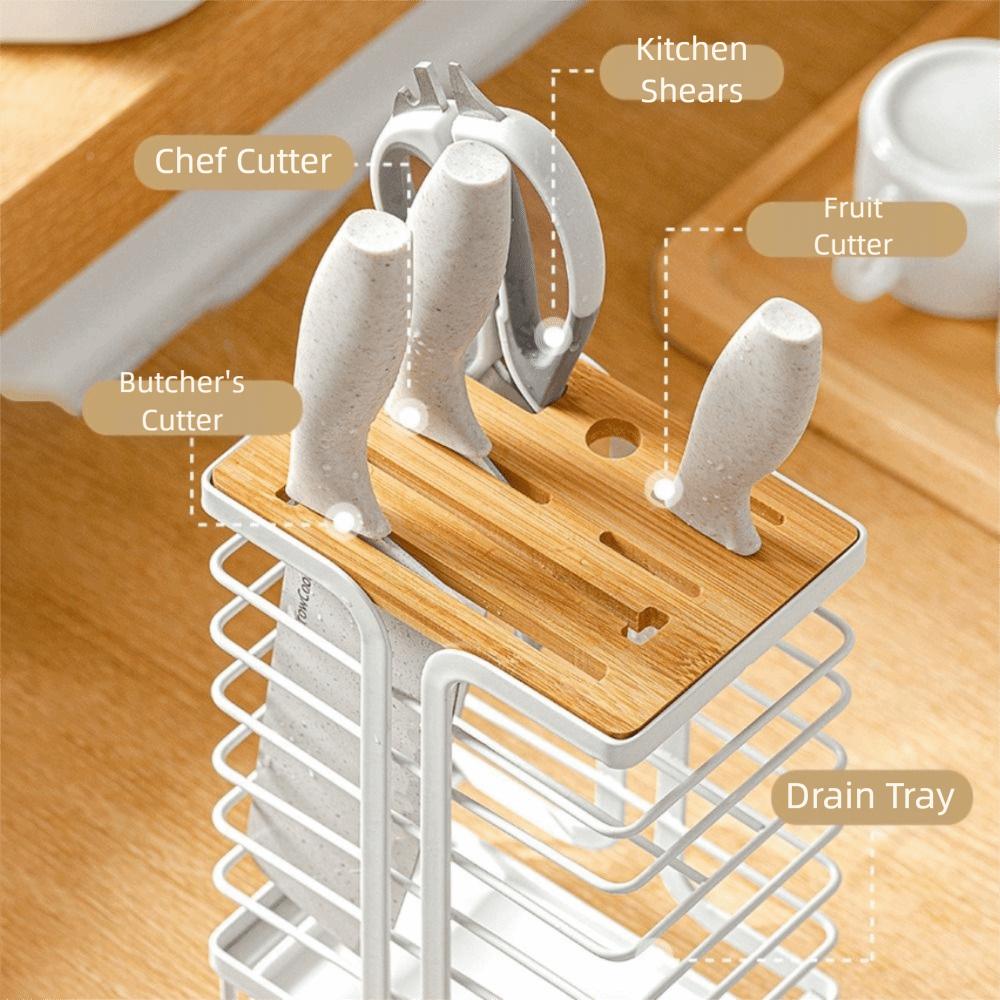 Multiple Slots Kitchen Cutter Holder with Drain Tray Cutter Storage Rack  Restaurant