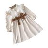 Girls Autumn British Dress Cute Bowknot Princess Dress Children Long Sleeve Skirt