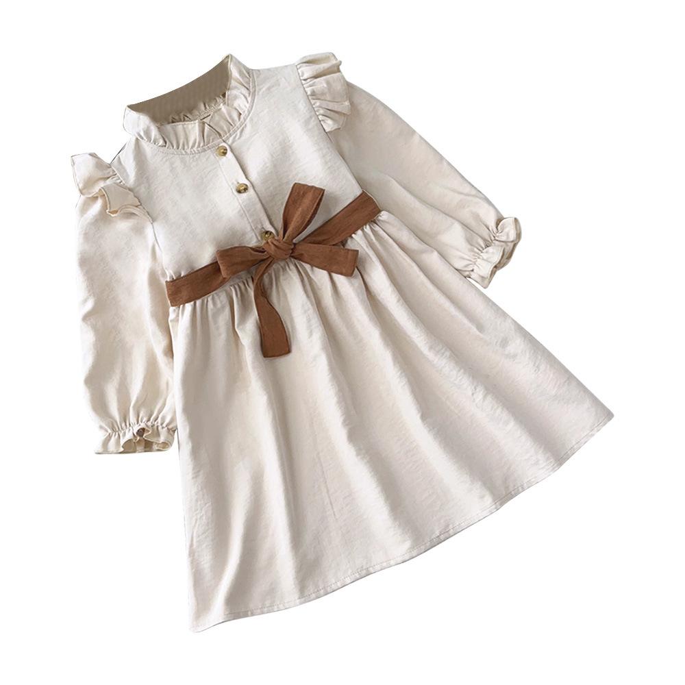 Girls Autumn British Dress Cute Bowknot Princess Dress Children Long Sleeve Skirt