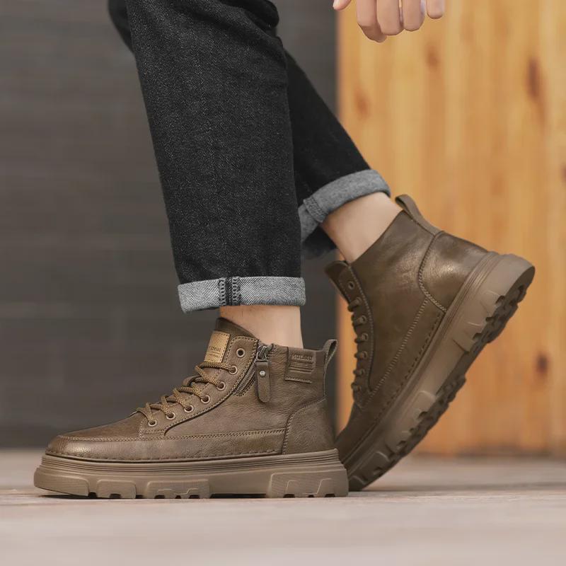 Pánské retro vysoké boty Martin - Kožené boty v britském stylu pro volný čas a do práce