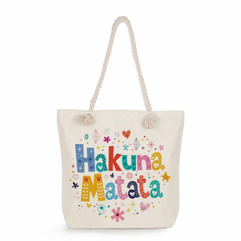 Multifunctional Trendy Letters Printed Thick Rope Shoulder Beach Bag Casual large capacity handbag 7593