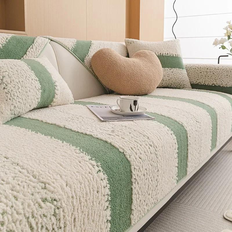 

Чехол для дивана Shu из хлопкового бархата, цветной полосатый диван, подушка, зимний противоскользящий чехол для дивана, домашняя гостиная, универсальный коврик для дивана 70x70