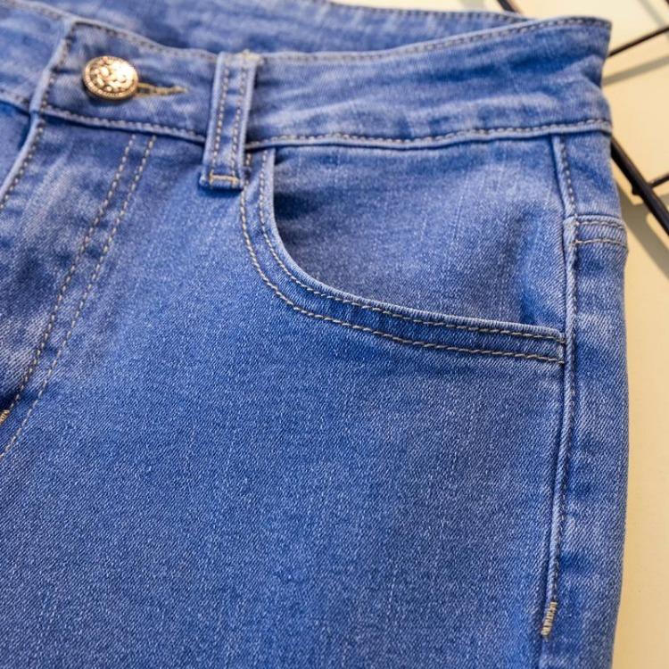 Blue Flare Jeans Pants for Women Plus Size 5XL Elastic Loose Casual Harem Trousers with Buttons Spring