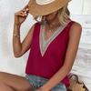 Letní halenky bez rukávů Žena Elegantní Košile Krajka s výstřihem do V Volné Kancelářské Dámské Tílka Móda Ležérní Hedvábné oblečení 24880