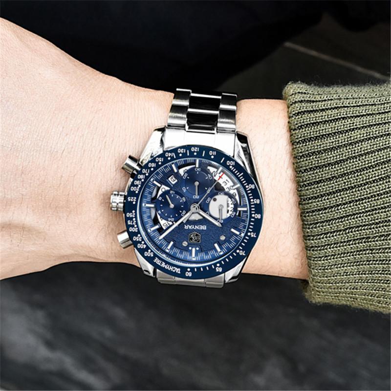 BENYAR Sport Watch Men Top Brand Luxury Blue Quartz Male Chronograph Clock Military Waterproof Stainless Steel Wristwatch 5120