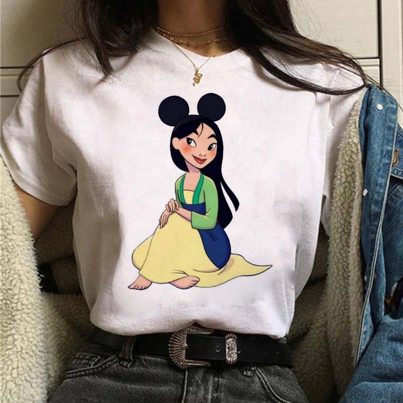 Mickey Ear Hat Ariel The Little Mermaid Print T-shirts Casual Streetwear Vintage Harajuku Princess Print T Shirt 90s Girls