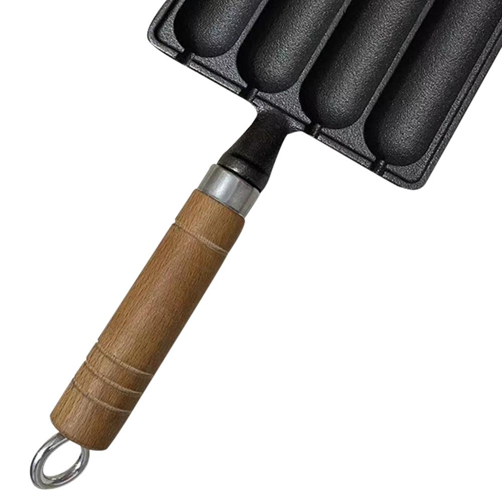 Premium Gjutjärn Förinbränd Korvkokgryta med Trähandtag Idealisk för Grillning och Bakning av Hot Dogs