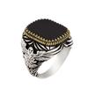 Huajie Personality Men's Turkish Signet Rings Two Tone Carved Eagle Animal Pattern Black Zircon Retro Ring  Trend