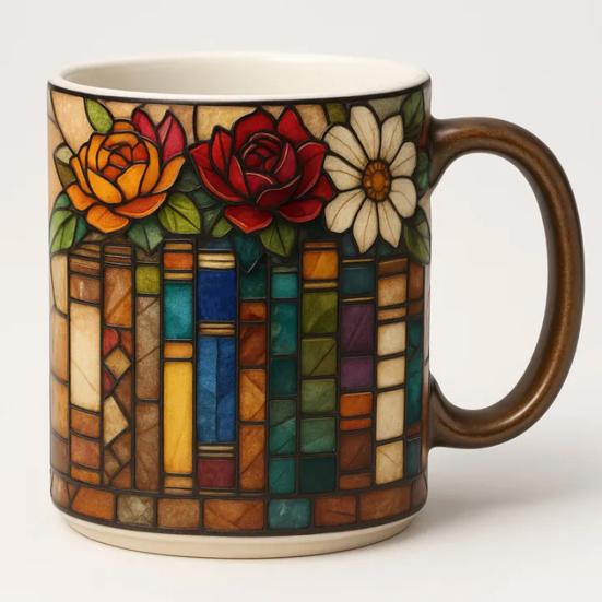 Buchstapel Kaffeetasse Harz Neuheit Bemalte Tasse für Buchliebhaber Einzigartiges literarisches Geschenk für Leser Schriftsteller Bibliothekare