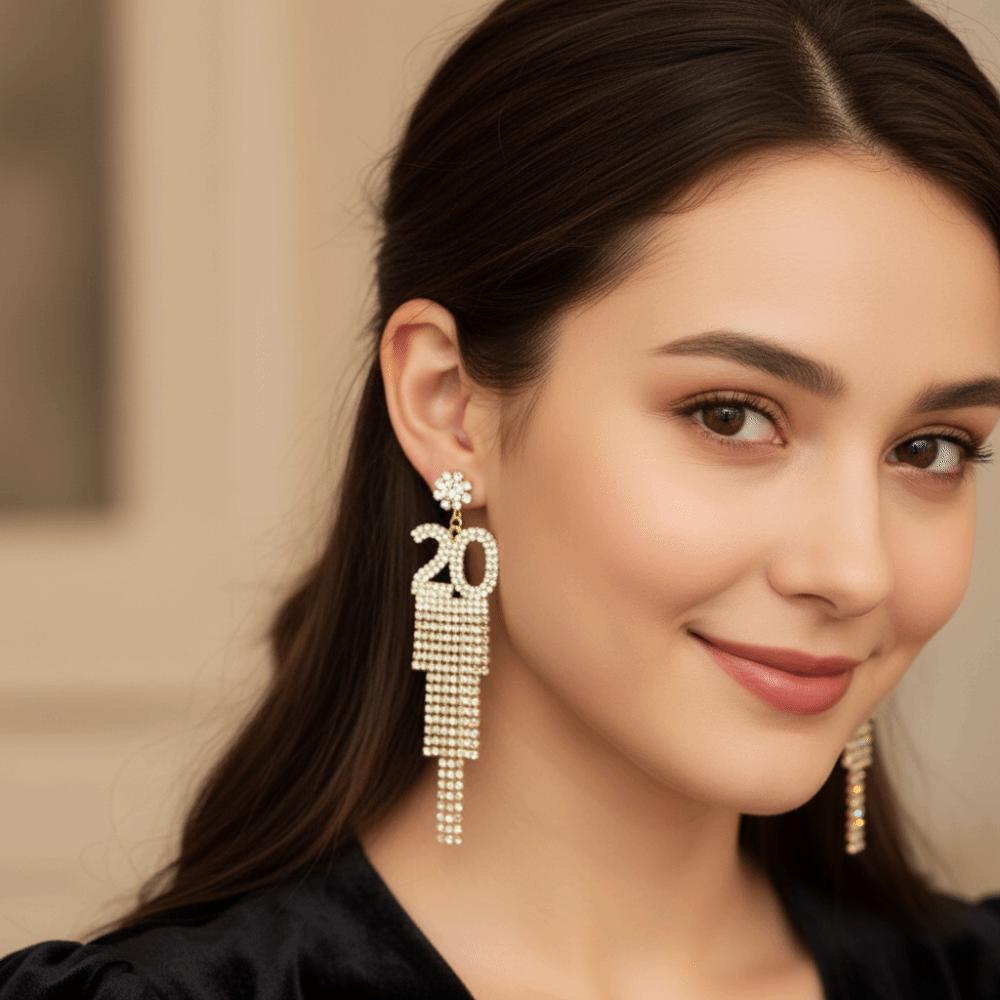 Crystal Jewelry 2026 Stud Earrings Aesthetic Rhinestone Earrings New Year Earrings Christmas