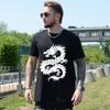 Chinese Style White Dragon Unisex Tshirts Fashion Short Sleeve T Shirts Loose Crewneck Tee Harajuku Dragon Male Streetwear