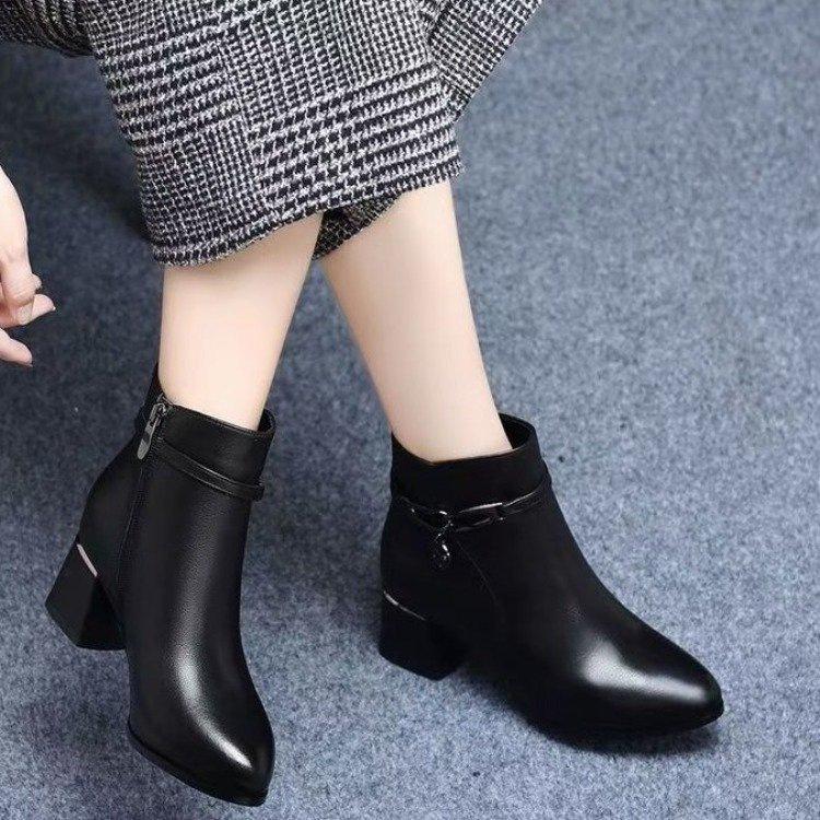 Martin Boots New Autumn and Winter Thick Heel Medium Heel Shoes Short Boots High Heel Single Boots Winter Velvet