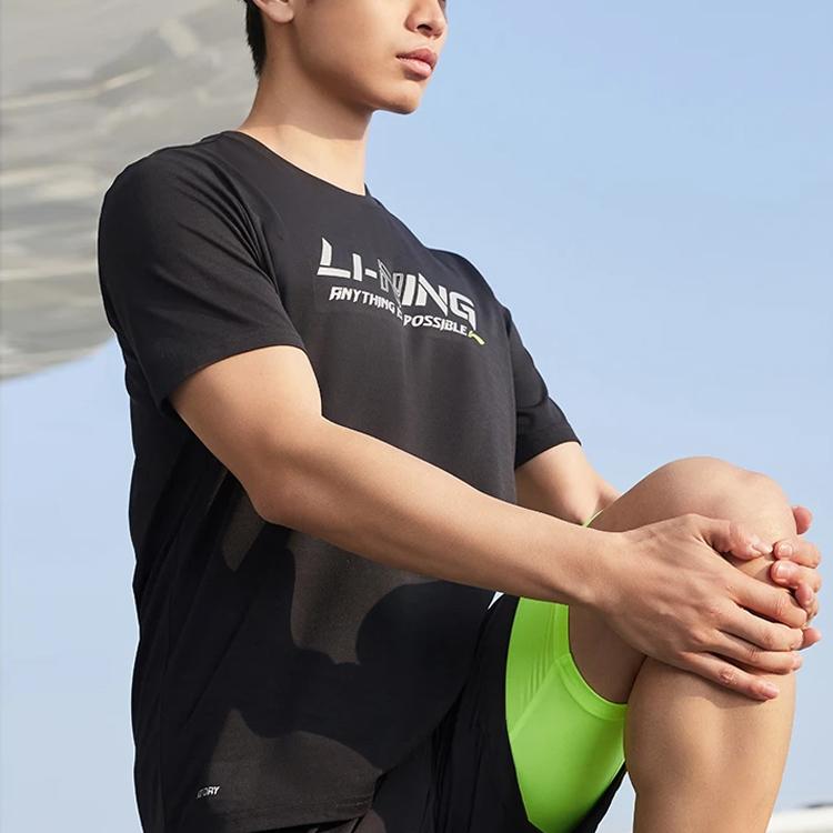 Li Ning Training Series Reflective Letter Logo Quick-Dry Short Sleeve T-Shirt Men Tops Black ATSS833-1
