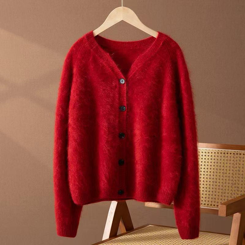 Women's 100% Cashmere Thickened Winter Sweater - Brushed Solid Color, Fashionable, Simple, Warm Cardigan for Outerwear or Innerwear.