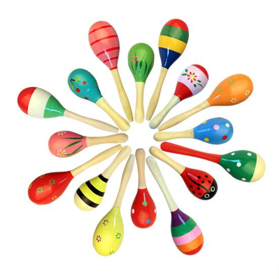 Wooden Colorful Sand Hammer Hand Rings Maraca Educational Children Baby Toy