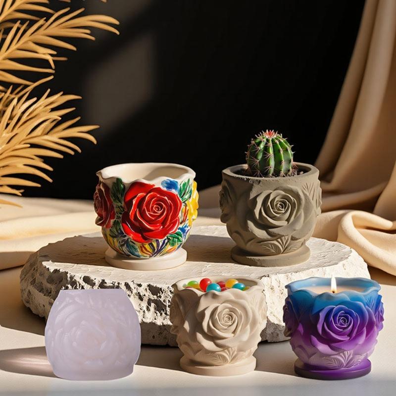 Practical Silicone Resin Mold with Detailed Rose Pattern Silicone Texture Perfect for Handmade Planter Craft Projects