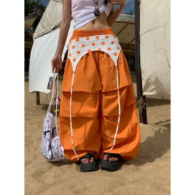 Summer West Coast Orange Stacked Loose Overalls Women's Spice Girls Versatile Drape Casual Wide Leg Pants