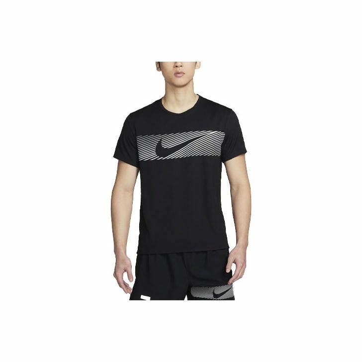 Nike Men s Black Short-Sleeve T-Shirt with Striped Logo Print L