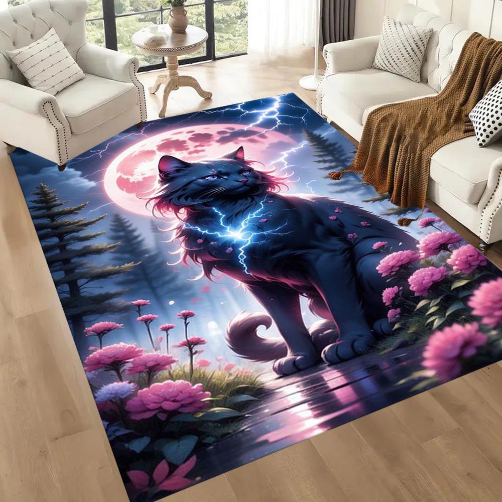 Black Cat In Stained Glass Floor Mats for Living Room, Bedroom and Room Decoration Are Suitable for Gifts.