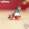 WOSTU 925 Silver Christmas Tree Car Beads Elk Snowflake Charm Snowman Puppy Cat Pendant Fit DIY Bracelet Necklace Cute Xmas Gift