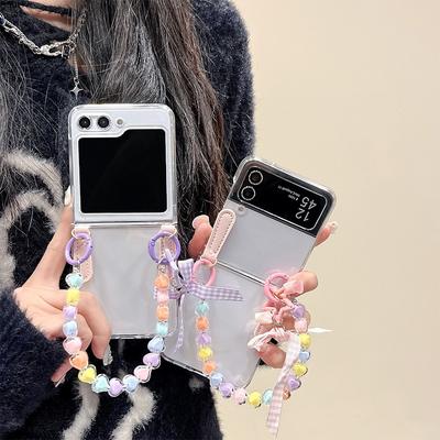 For Samsung Zflip6 Flip Folding Screen Mobile Phone Case Color Hand Chain Transparent W24flip Love Female Model