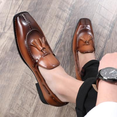 Herren Freizeitschuhe Mode Kunstleder Herren Retro Britischer Stil Quasten Slipper Herren Slip-on Outdoor Fahr-Flats