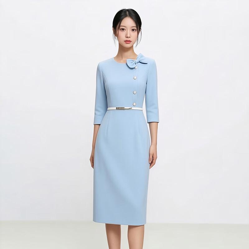 Teluoman Three-Quarter Sleeve Professional Work Dress 3XL