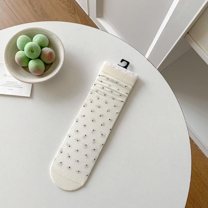 Women's Spring and Summer New Simple and Versatile Wave Dot Lace Boneless Cotton Tube Pile Socks