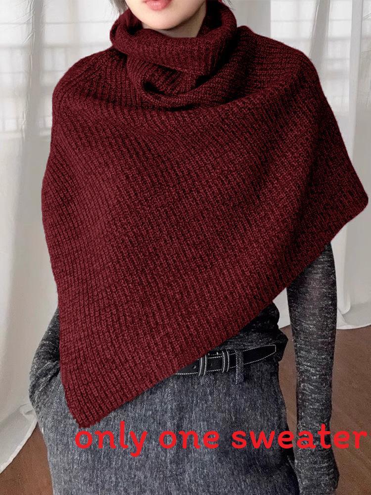 Womens Red High Neck Knit Scarf With Asymmetrical Design For Autumn Winter Fashion красный
