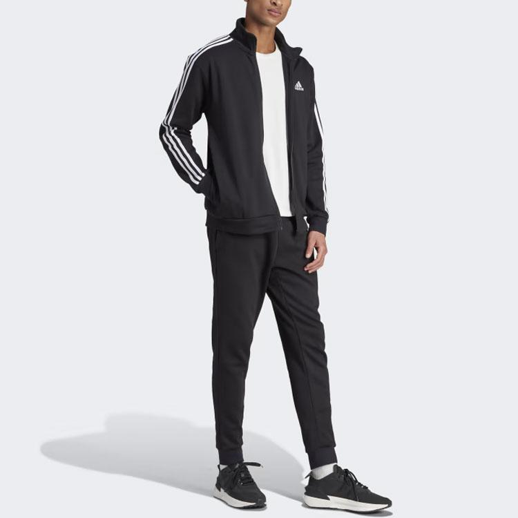 Adidas Basic 3-Stripes Fleece Track Suit Men Tracksuit Black IJ6067