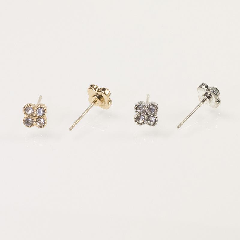 Silver needle four-leaf clover high-end stud earrings set temperament zircon simple women's small exquisite cold wind earrings