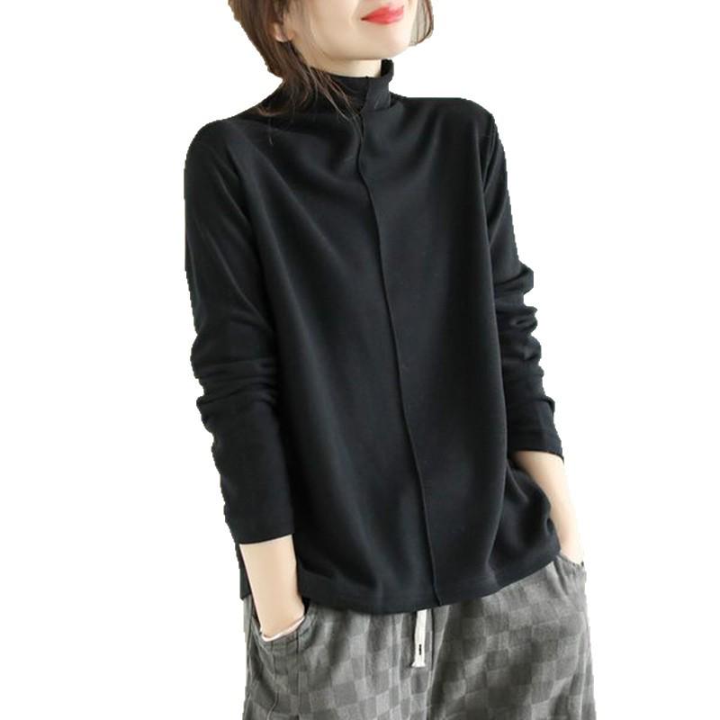 Women's Double-Sided Plush Splicing High-Collar Base Layer Shirt - Autumn/Winter Fashion Top