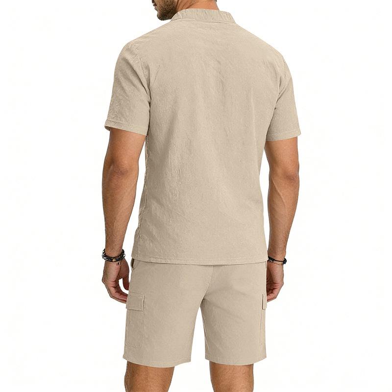 2026 European Men's Spring/Summer Casual Henley Shirt & Shorts Sportswear Set