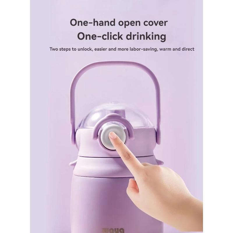 0.8L Cup Water Bottle with Straw Large Vaccum Flasks Stainless Steel Vacuum Cup with Strap LeakProof Portable Thermos for School