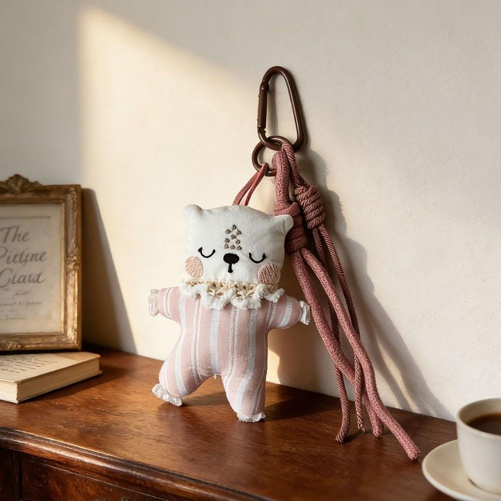 Braided Lanyard Vintage Bag Keychain Cartoon Animal Pendant Keyring Lanyard Charm  Bag Decoration