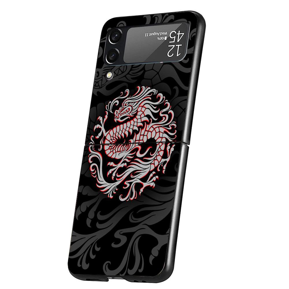 Japanese Dark Dragon Tattoo Case Phone Cover for Samsung Galaxy Z Flip 6 5 4 3 5G ZFlip6 ZFlip5 ZFlip4 ZFlip3 Black Hard Trend F