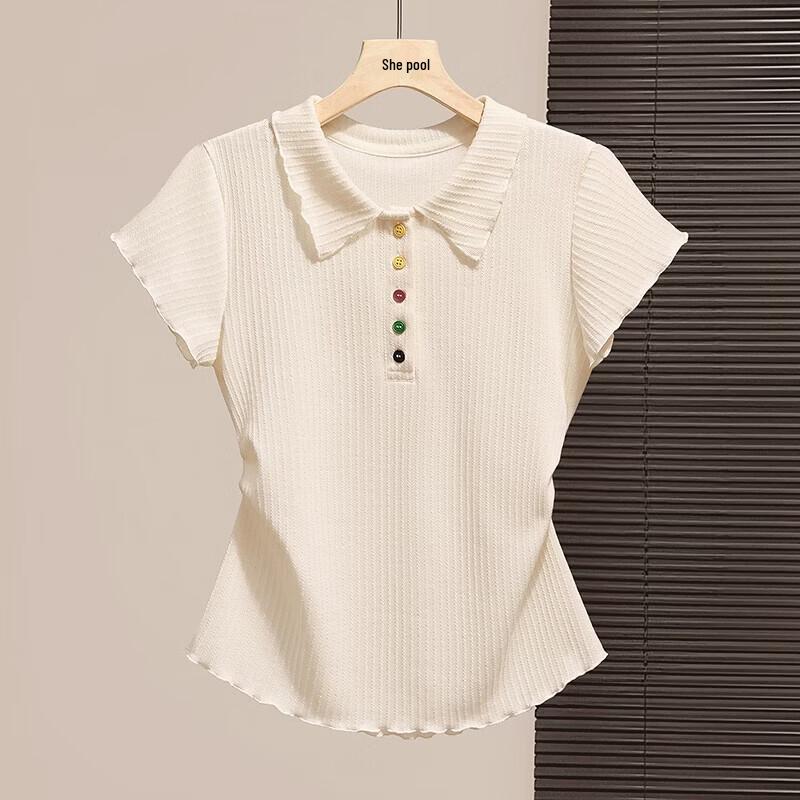 Women s Textured Pleated Collared T-Shirt M
