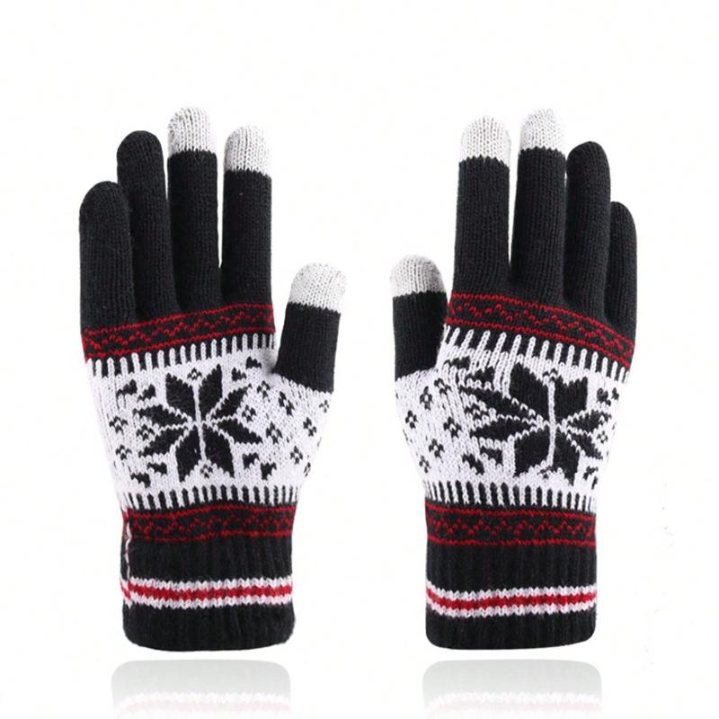 Touchscreen Knitted Gloves Snowflake Pattern Full Finger Thick Warm Knitted Winter Gloves For Men Women Couple Gloves
