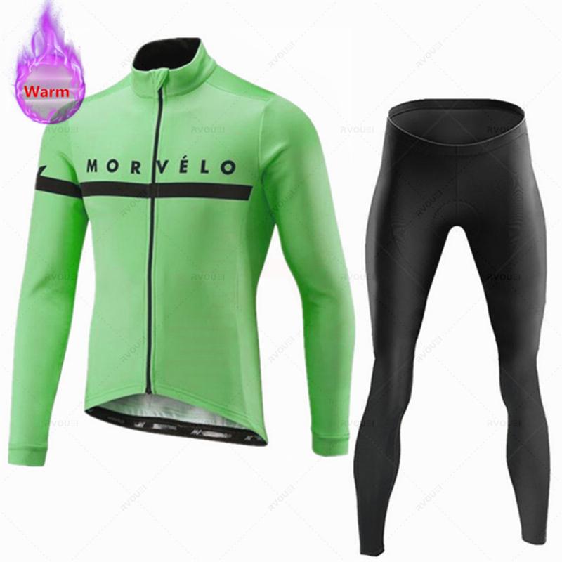Morvelo-Thermal Fleece Cycling Jerseys Set for Men, MTB Bike Clothes, Warm Bicycle Clothing,2026 Velvet Warm Cycling Suit Set