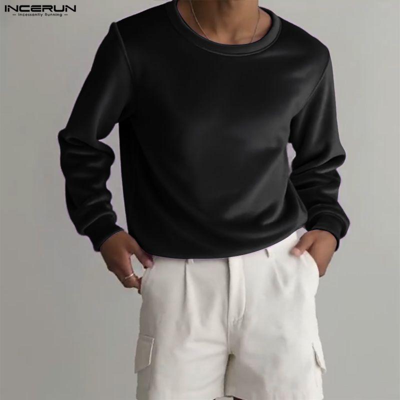 INCERUN Autumn Winter Men's Long Sleeve Glitter Velvet Casual T-shirts Undershirts