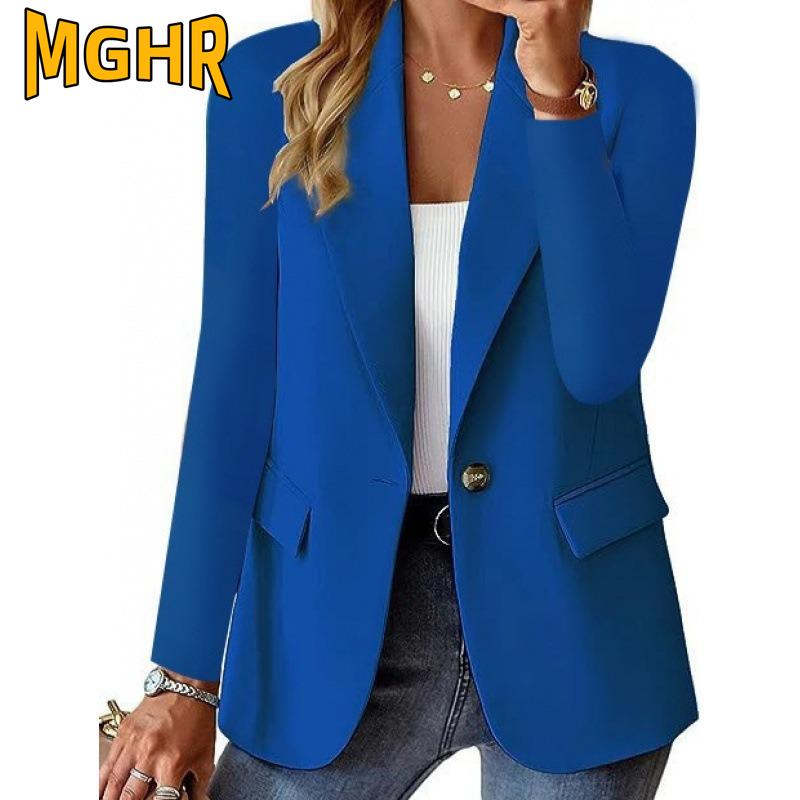 MGHR Jaquetas e casacos femininos vintage casual cor sólida estampa outono inverno manga comprida gola polo