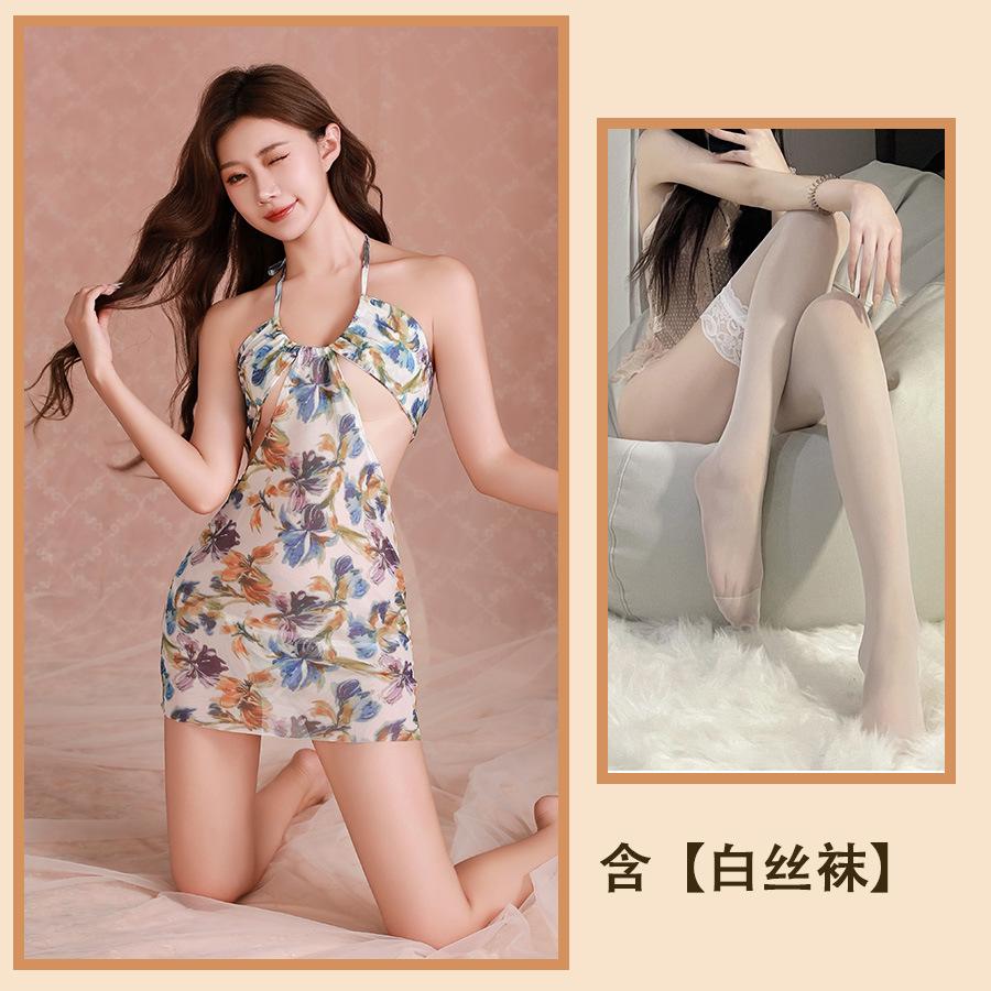 Sex Underwear Thai Seaside Vacation Floral Suspender Hip Skirt Sexy Backless Perspective Mesh New Women